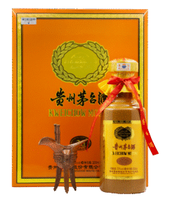 A Moutai Vintage 30 Year bottle, box, and traditional baijiu decanter.